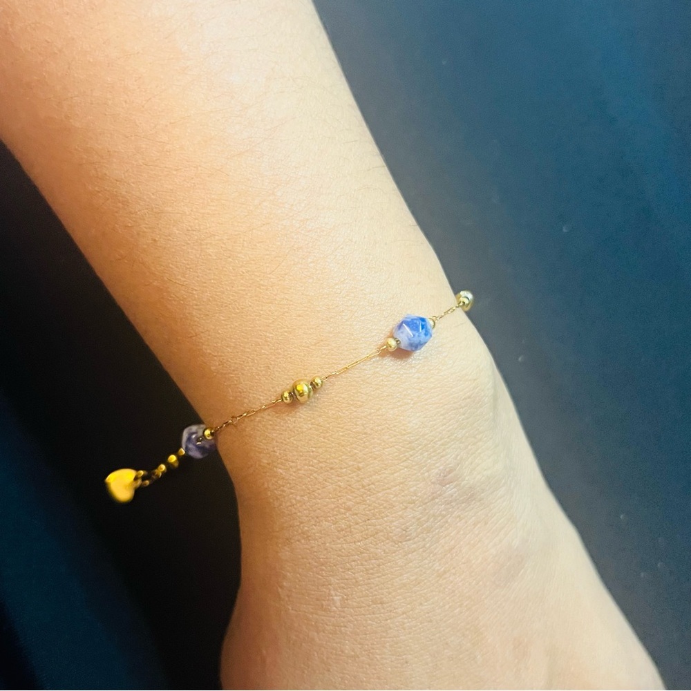 The “Sarah” Bracelet Natural Sodalite Stones 18k Gold - Picture 2 of 3